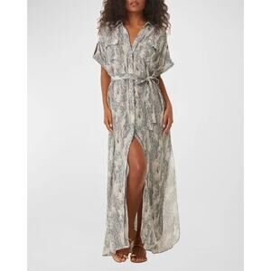 NWT MISA Los Angeles Lou Python Shirt Dress, Blue - M